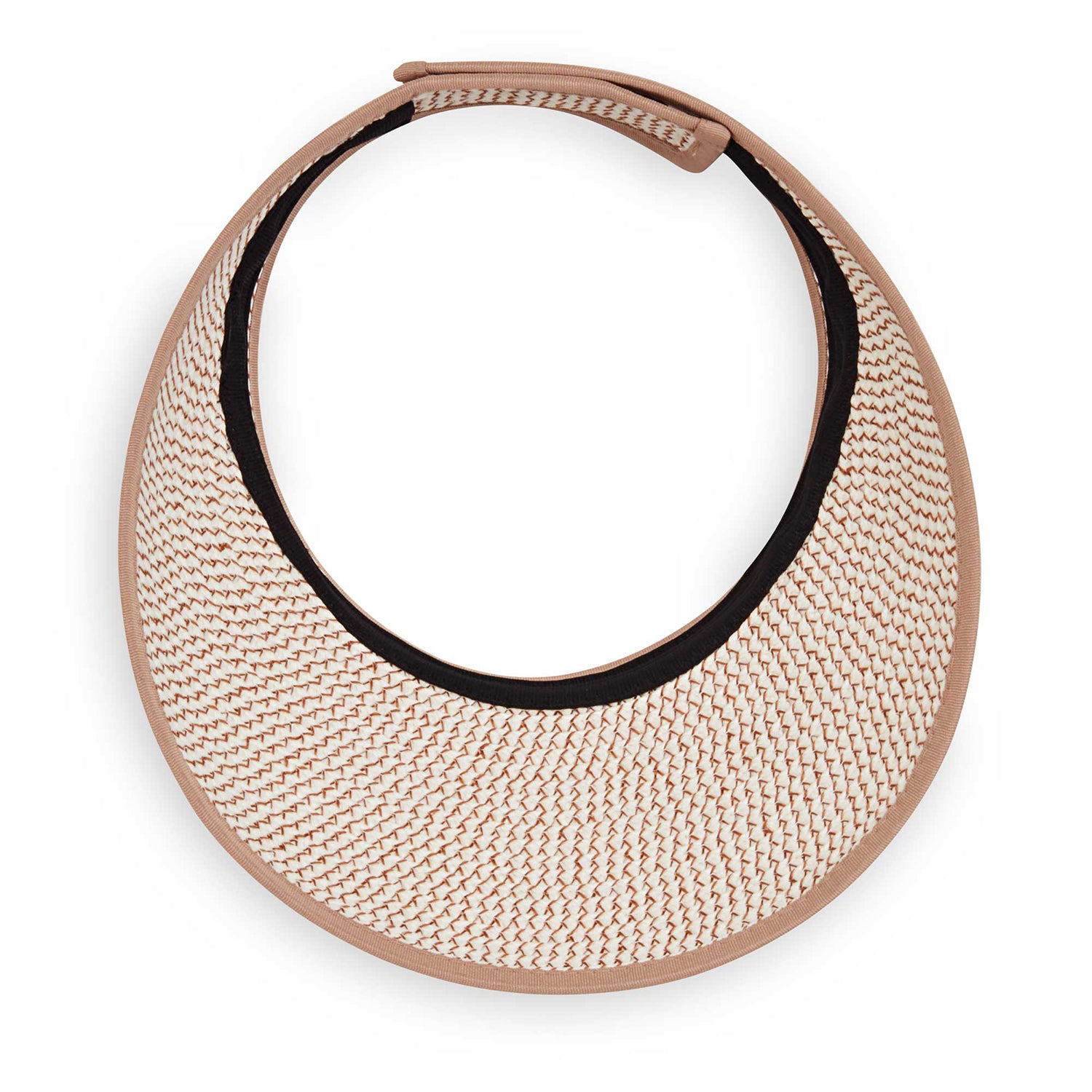 Bottom view of women's Charlie Visor that is packable and features adjustable velcro strap, Ivory/Taupe