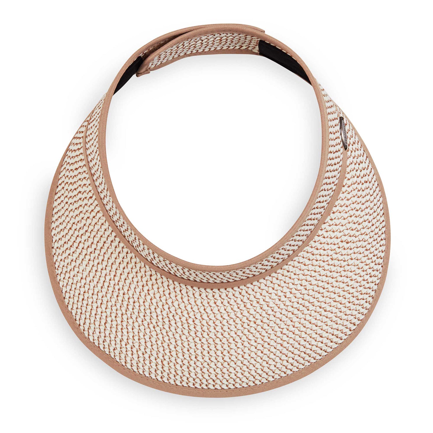 Top view of women's Charlie Visor that is packable and features adjustable velcro strap, Ivory/Taupe