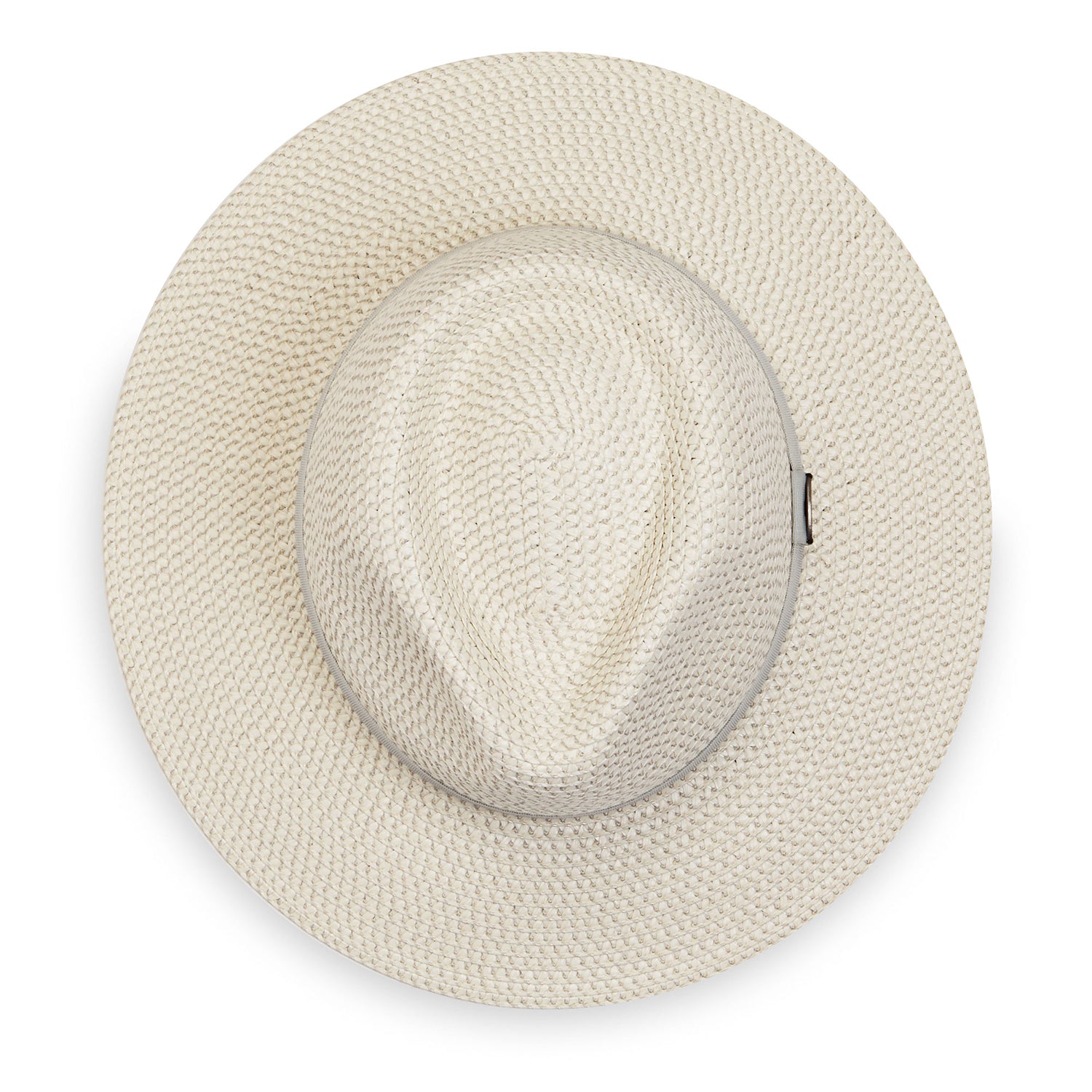 Top view of Charlie UPF 50+ packable fedora, ivory/pewter