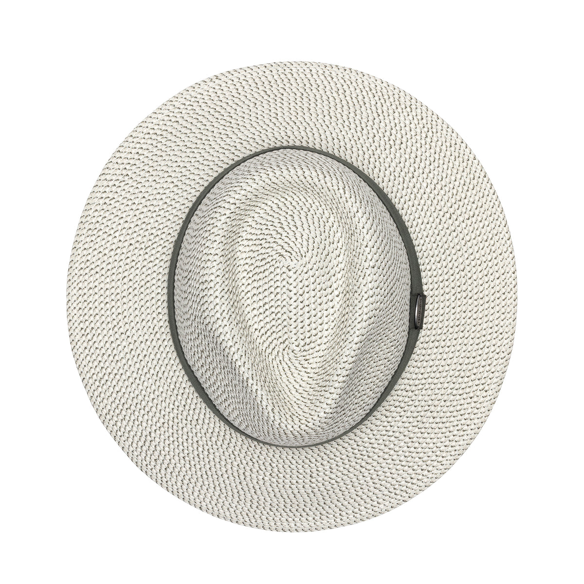 A top-down view of the Charlie UPF 50+ fedora hat in olive, featuring a dark green color band around the crown.