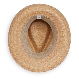 Interior of the Cortez artisan sun hat, a fedora trilby style made from all-natural fiber
