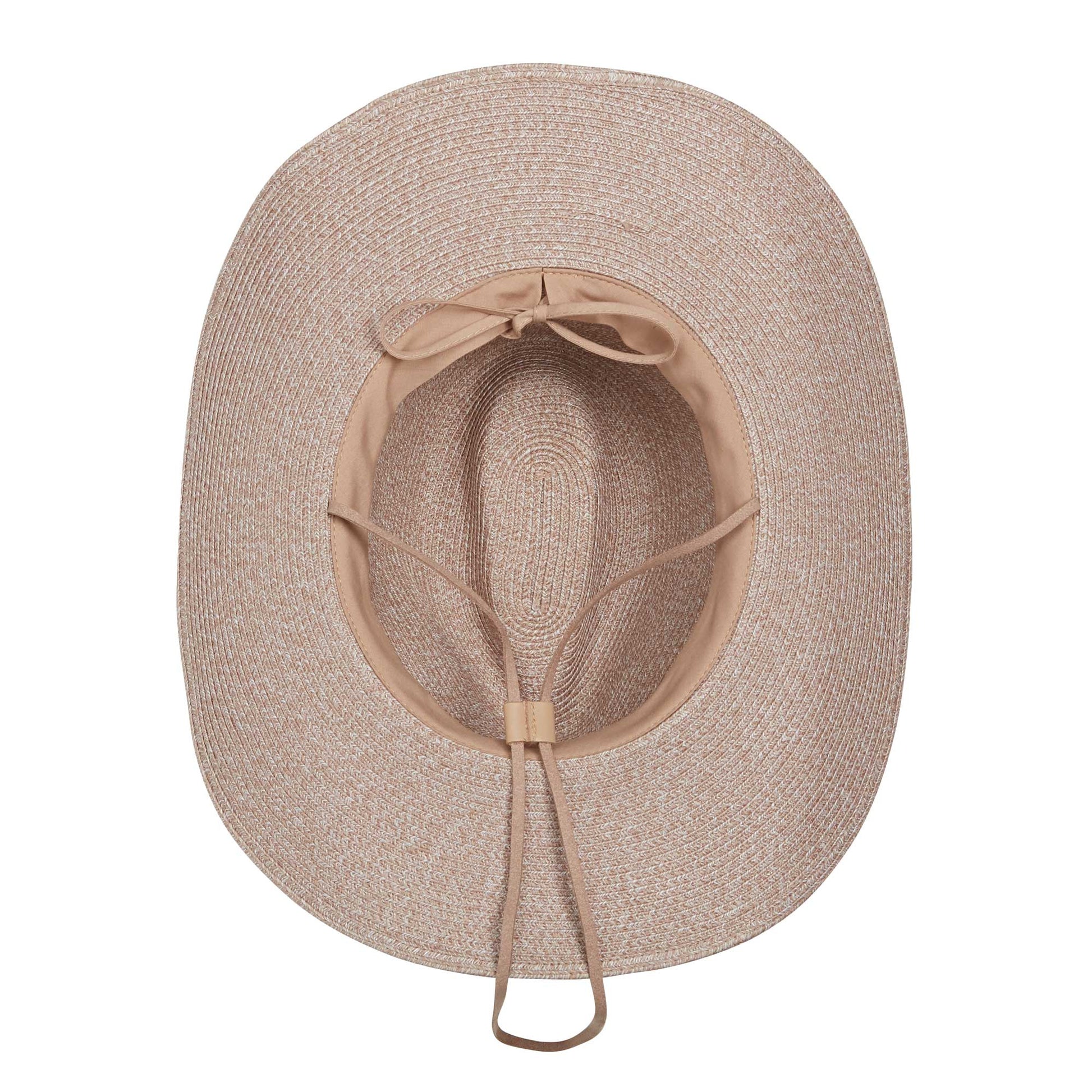 Inside of women's Denver cowboy packable travel sun hat, Taupe