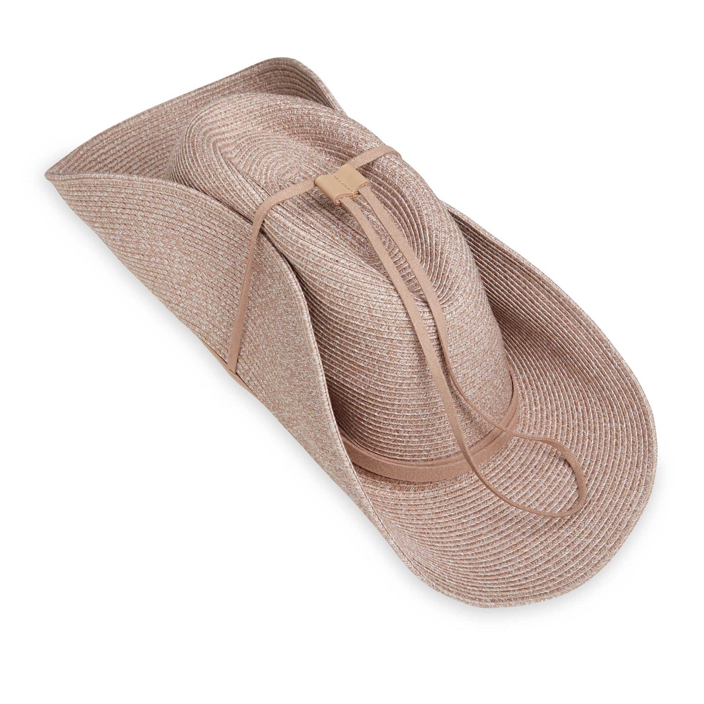 Taco fold packing of women's Denver cowboy packable travel sun hat, Taupe
