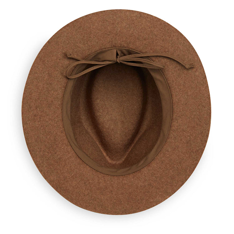 Interior of Durango winter sun hat featuring a fedora design and UPF 50+ rating, Chestnut