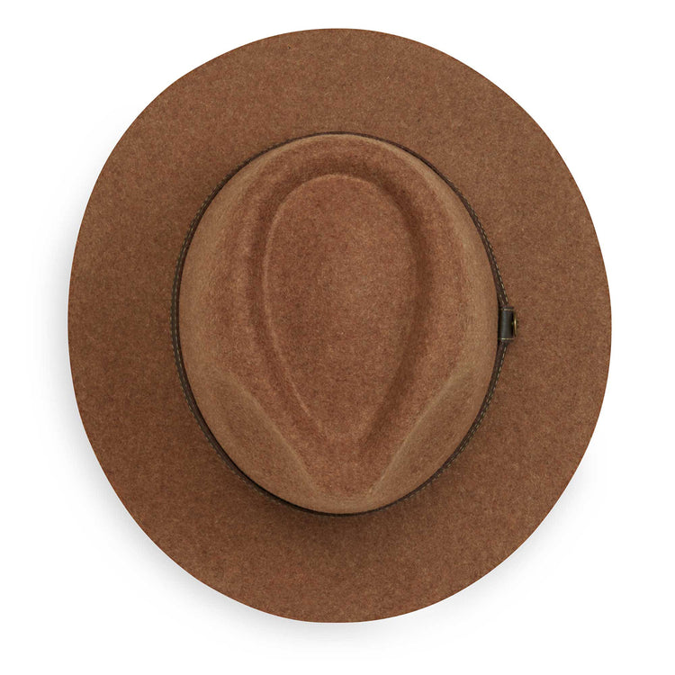 Top of Durango fedora winter sun hat, featuring UPF 50+ rating and made from wool-felt, Chestnut