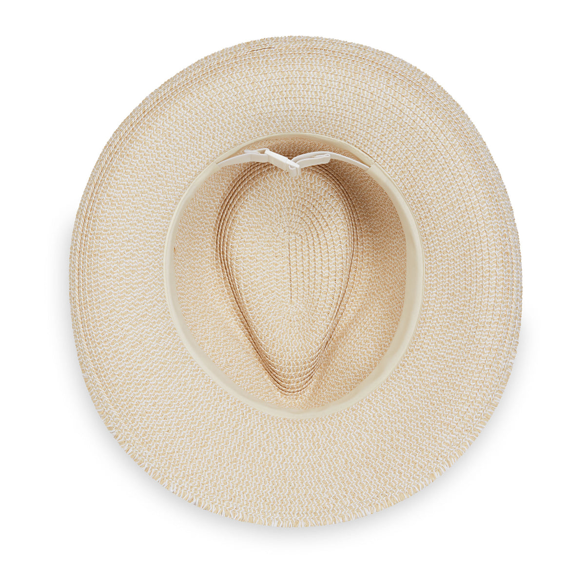 Inside of Ladies' beach hat with a packable, wide brim by Wallaroo SFP 50 in Natural