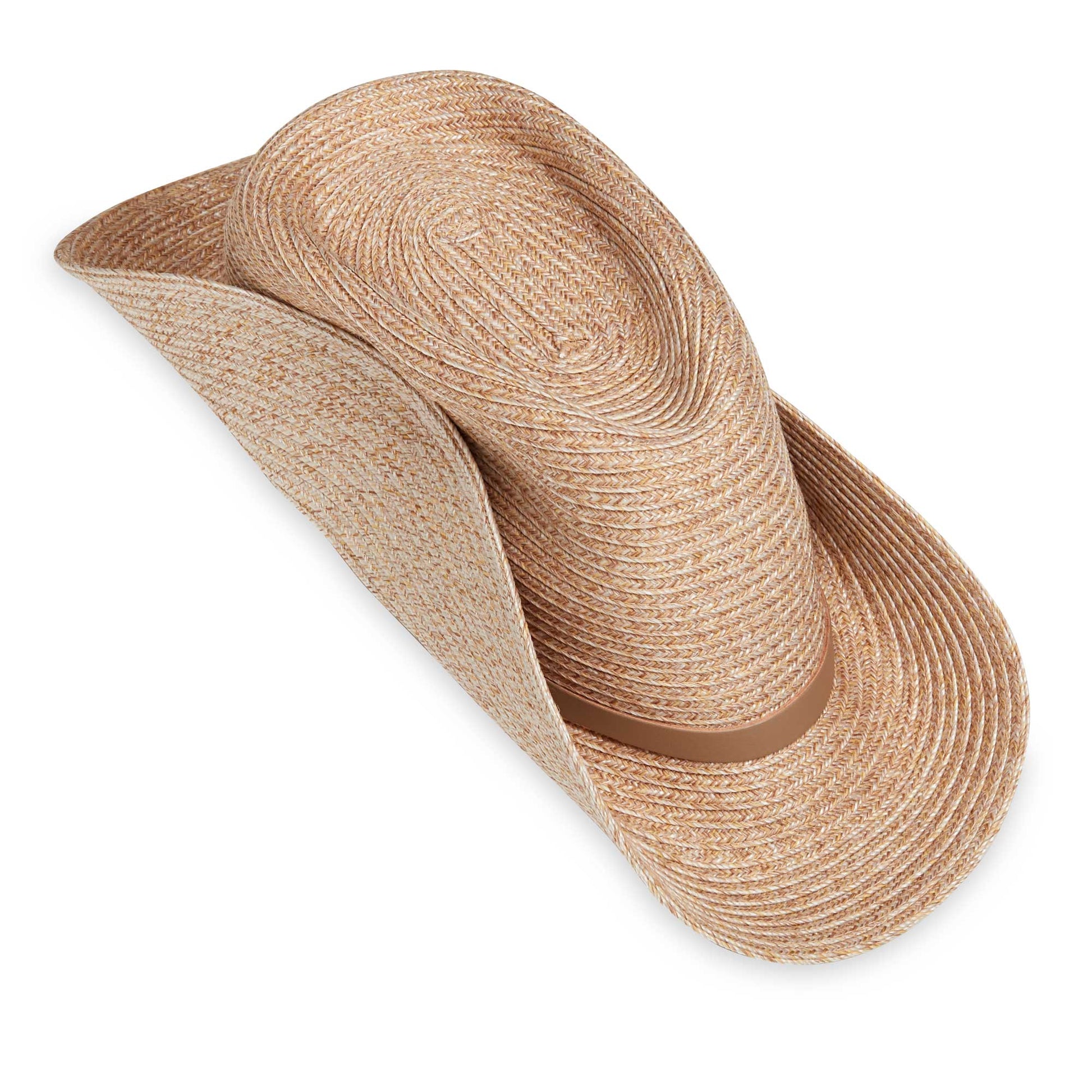 Taco fold packing of men's Everett bamboo fedora travel sun hat, Mixed Camel