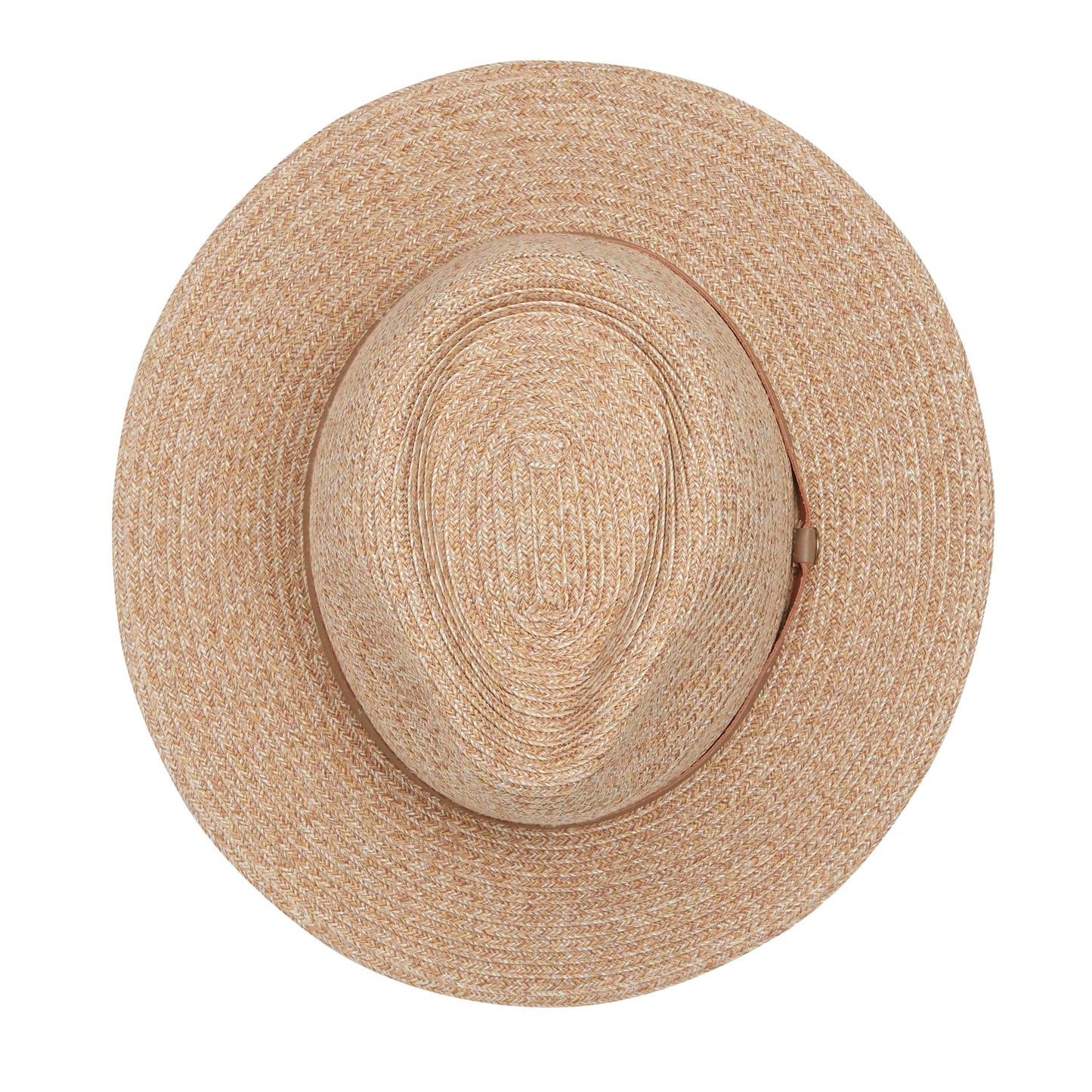 Top of men's Everett bamboo fedora travel sun hat, Mixed Camel