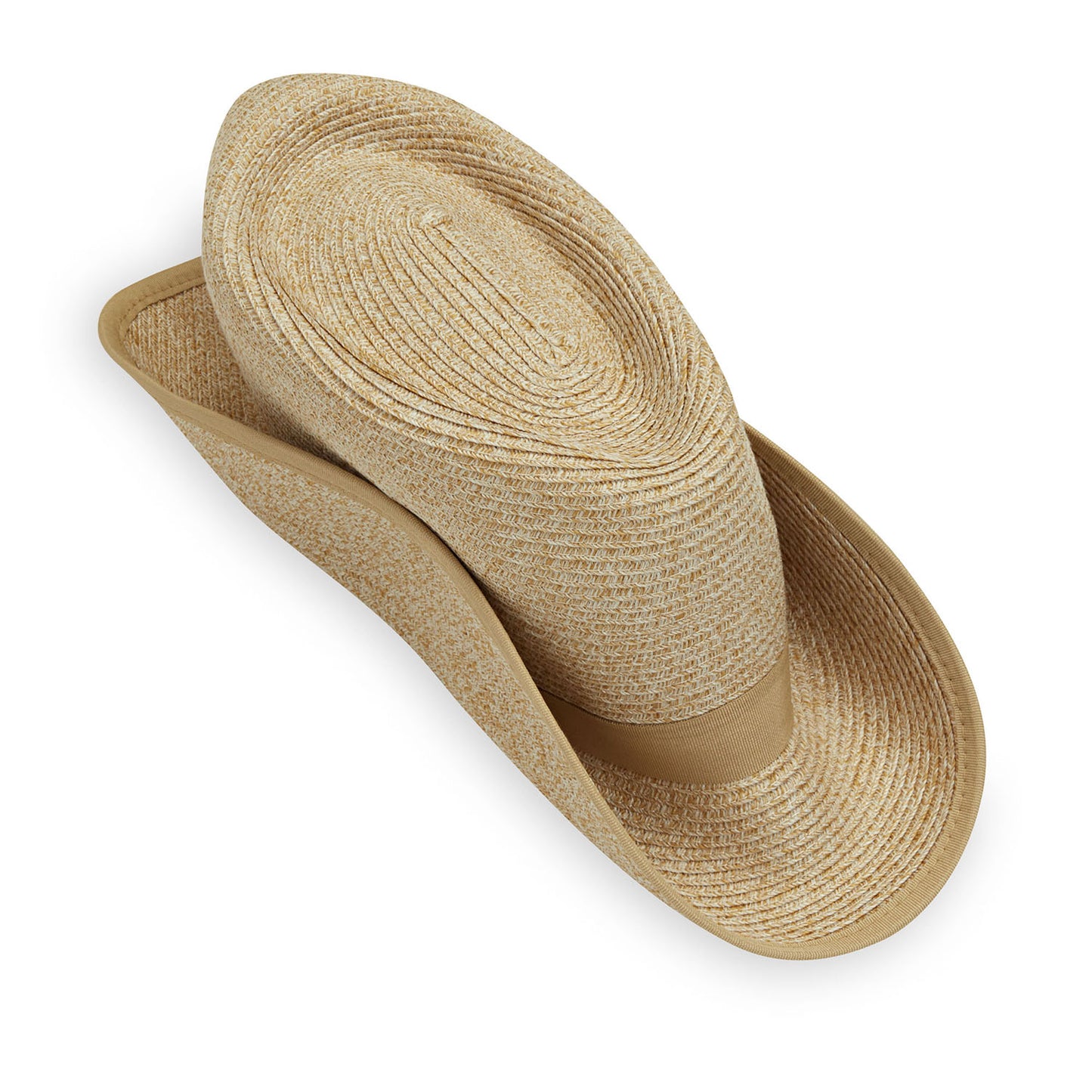 Packing view of women's Gabi ponytail packable sun hat, Beige