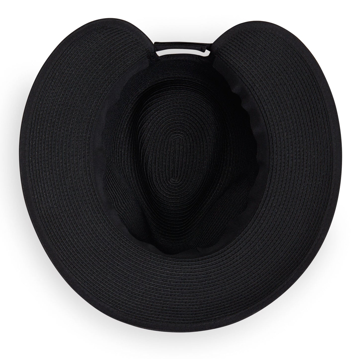 Inside view of women's Gabi ponytail packable sun hat, Black