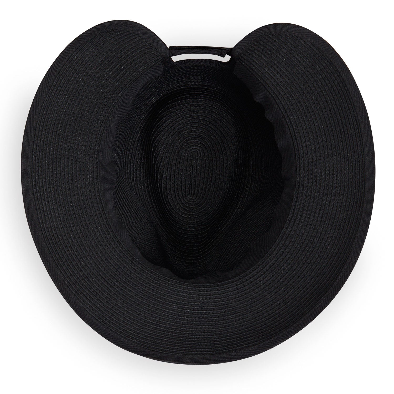 Inside view of women's Gabi ponytail packable sun hat, Black