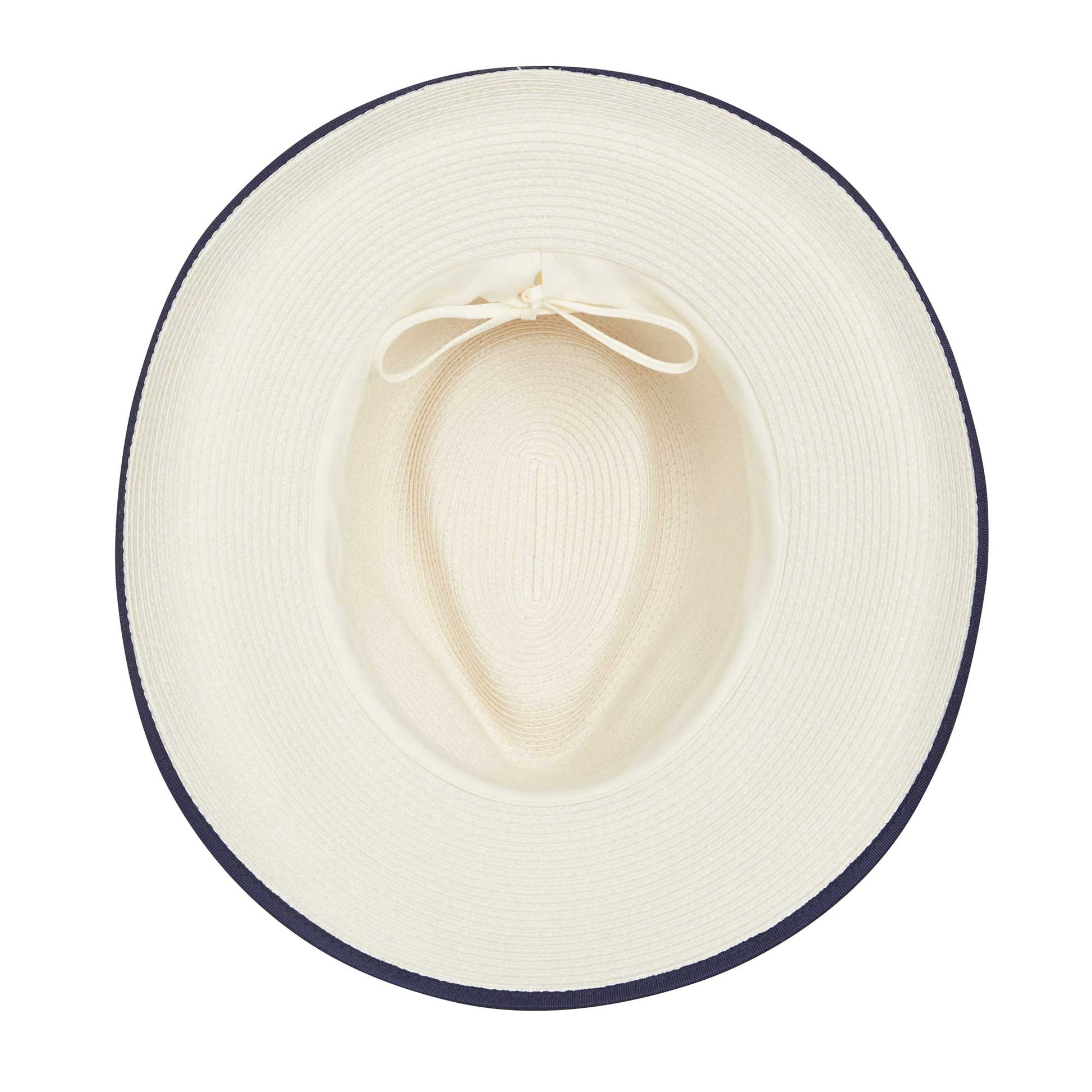Inside of women's Greenwich fedora travel sun hat, Ivory