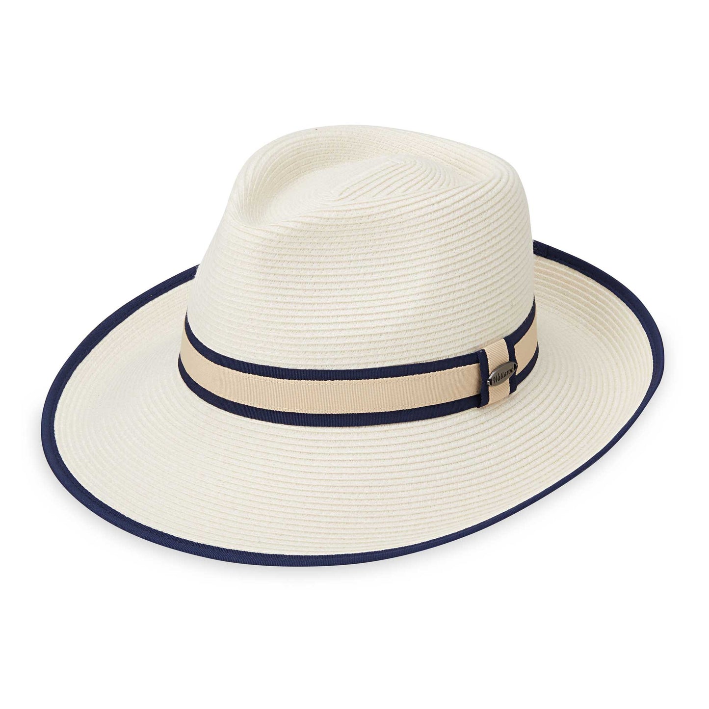 Front of women's Greenwich fedora travel sun hat, Ivory