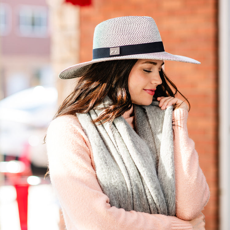 The Carkella Kerrigan Women's Fedora Sun Hat, designed with a flexible, packable brim for easy storage, Ivory/Black