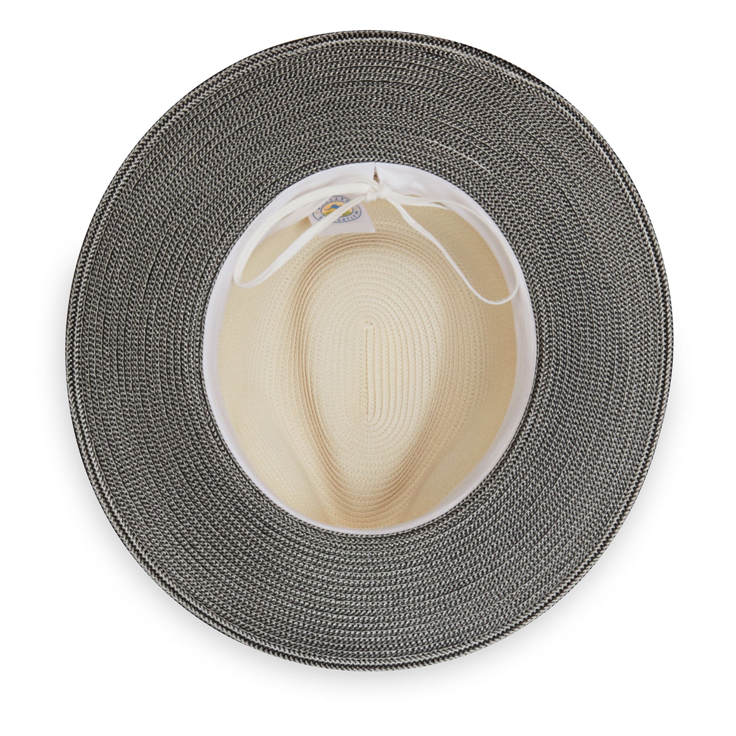 Inside view of Kristy UPF 50+ fedora in ivory/black. 