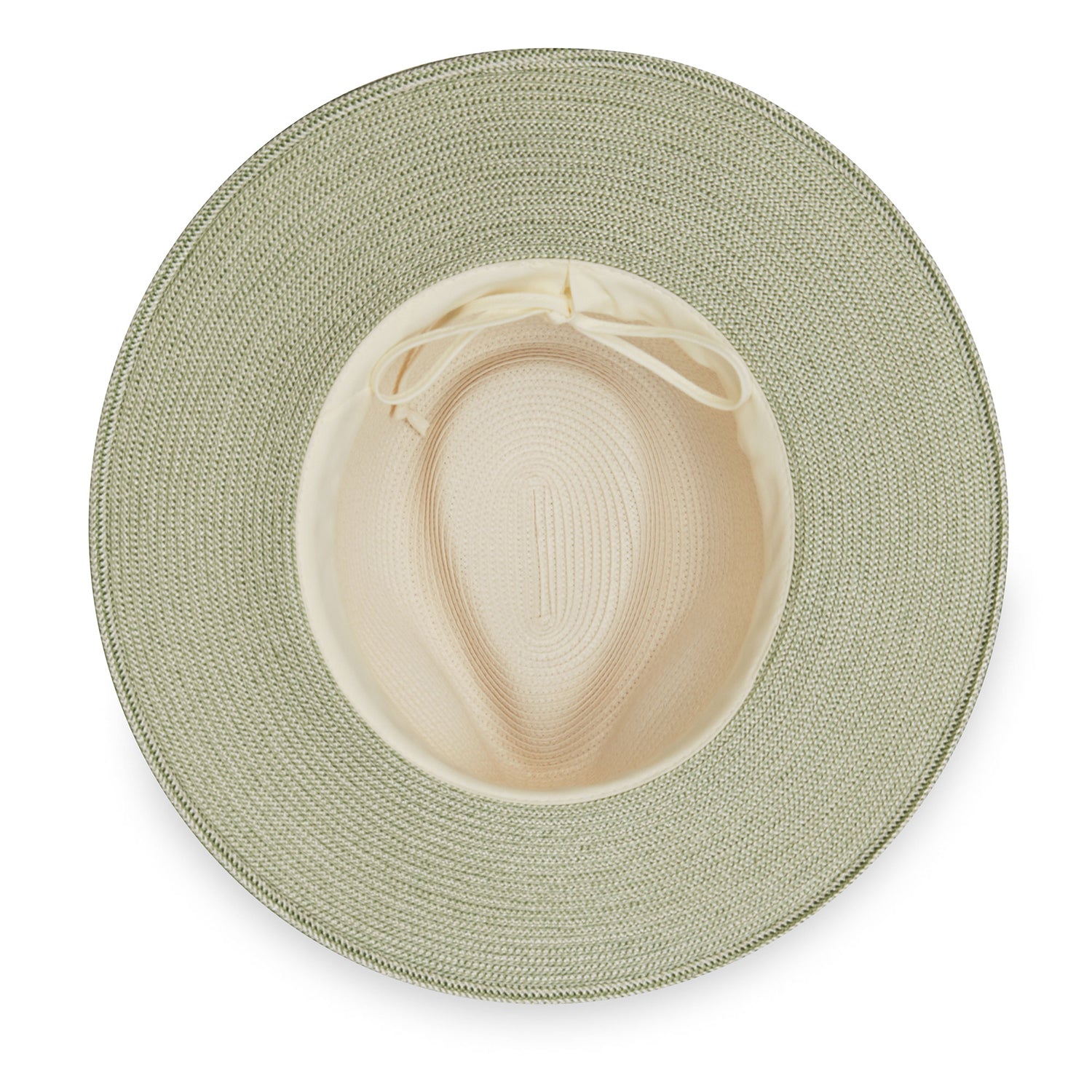 Inside view of Kristy fedora sun hat, Ivory/Sage