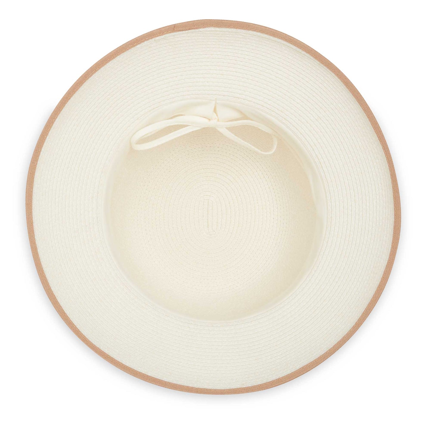 Inside of women's Lady Brett cloche bucket travel sun hat, Ivory