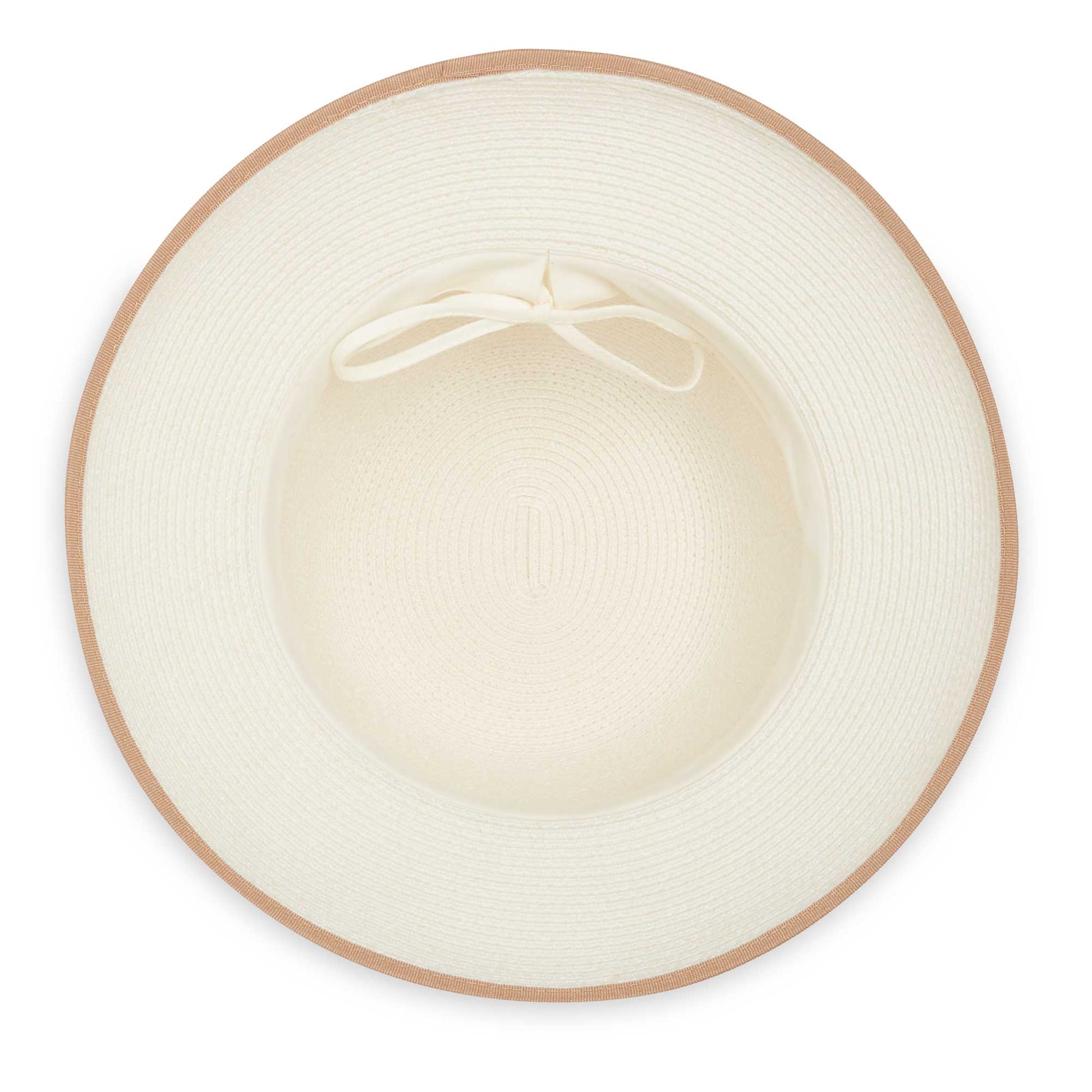 Inside of women's Lady Brett cloche bucket travel sun hat, Ivory