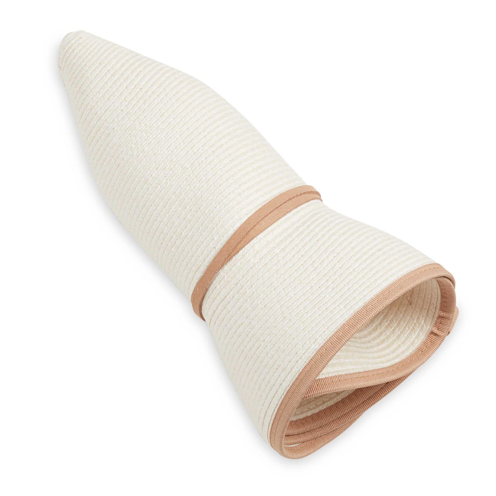 Roll it up packing of women's Lady Brett cloche bucket travel sun hat, Ivory