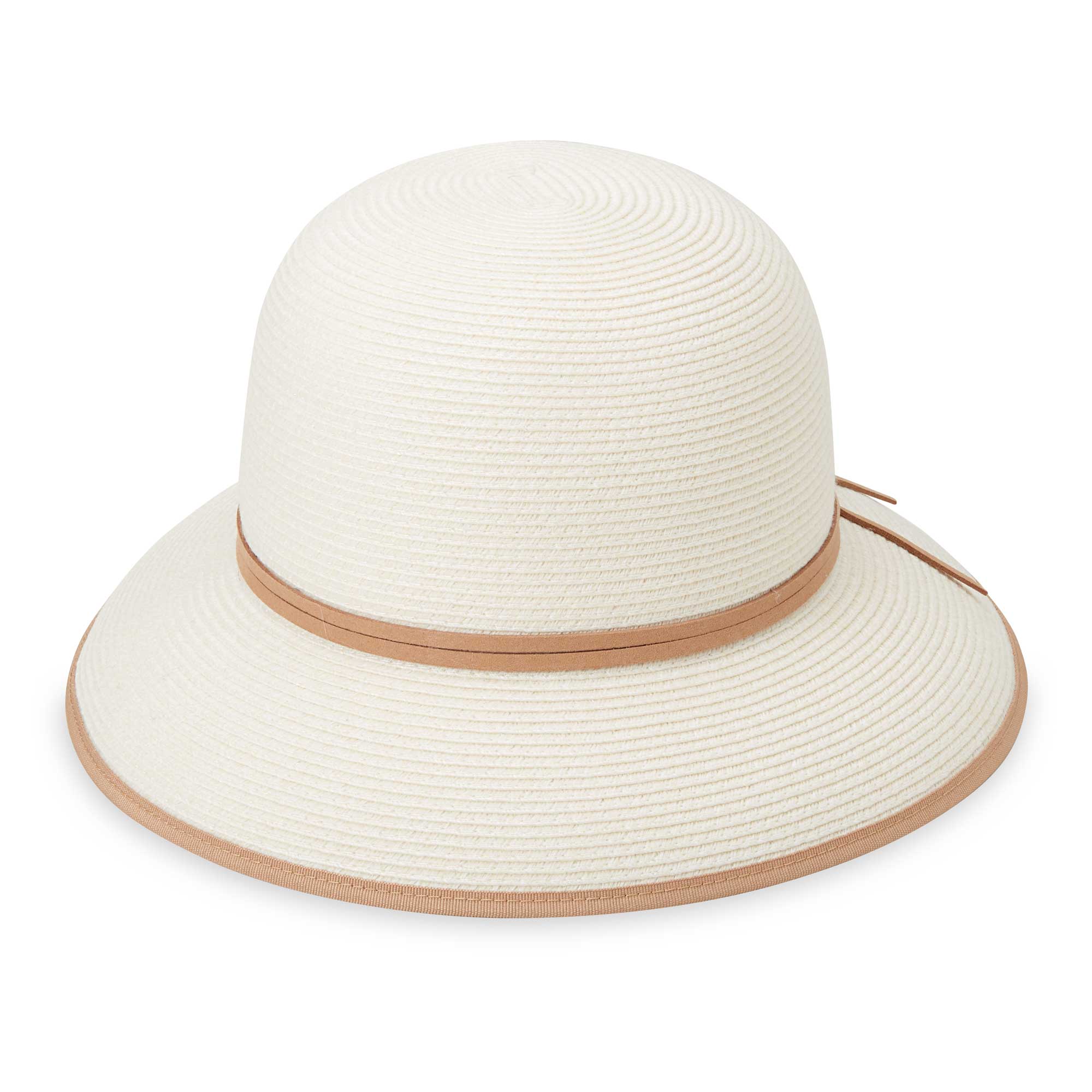 Front of women's Lady Brett cloche bucket travel sun hat, Ivory