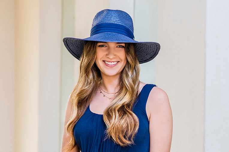 Woman wearing a fedora style sun hat by Wallaroo