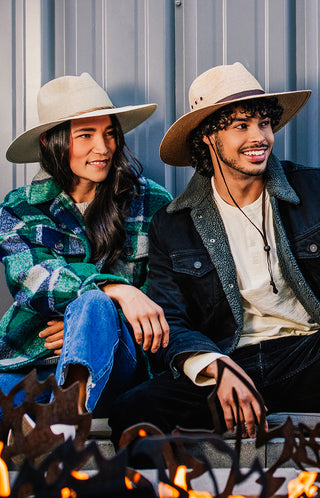 Couple sporting artisan inspired Wallaroo sun hats