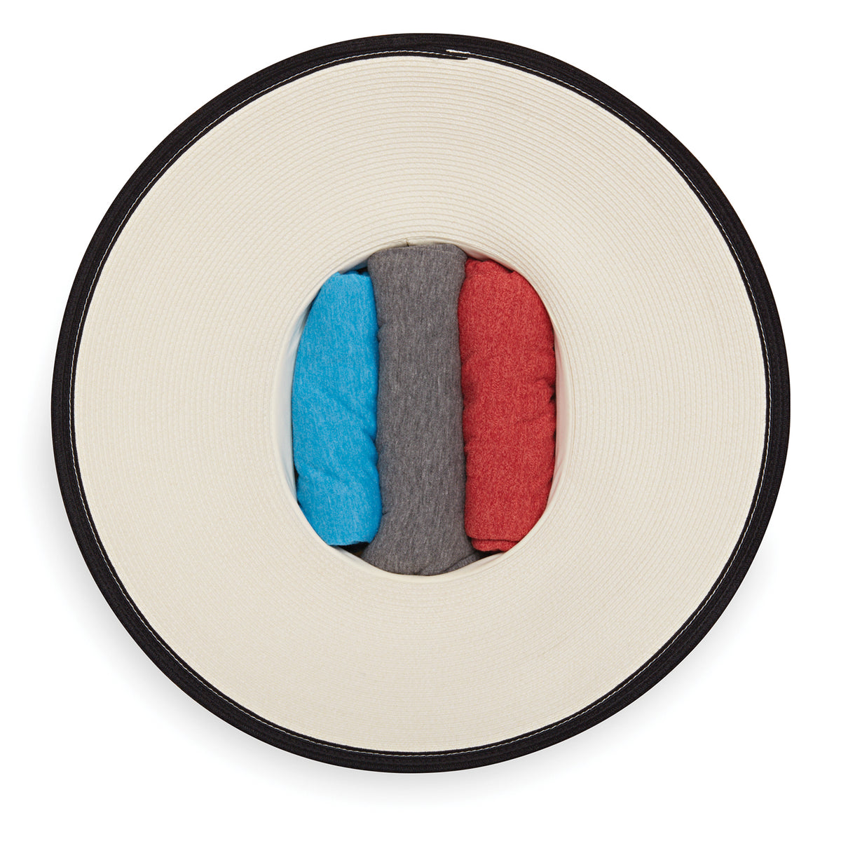 packing view of the Margot sun hat by Wallaroo, featuring a UPF 50+ rating and has a big wide brim, Ivory
