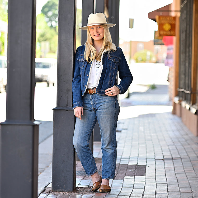 Woman wearing a fedora sun hat by Wallaroo, Natural