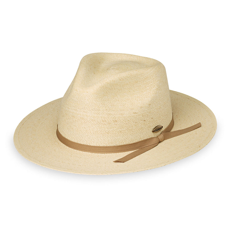 Wallaroo Marina sun hat for women, an eco-friendly wide brim fedora crafted with natural materials by the Guadalajara co-op for sunny outdoor adventures, Natural