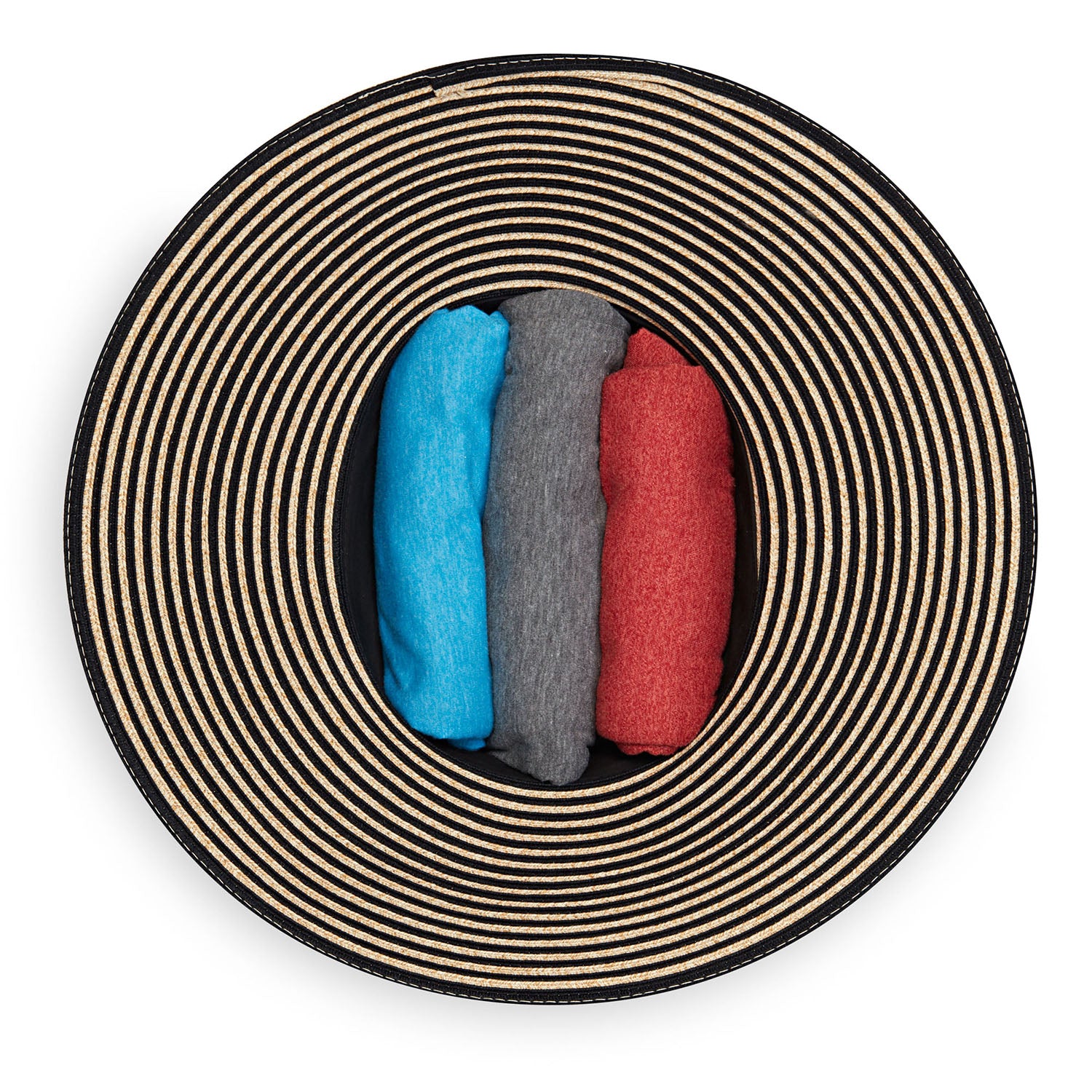 Packing view of Wallaroo Marseille sun hat, Black/Natural