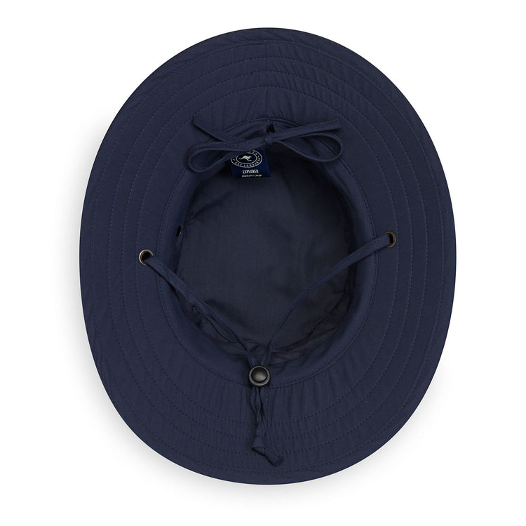 Men's bucket sun hat with big wide brim by Wallaroo, Camel/Navy