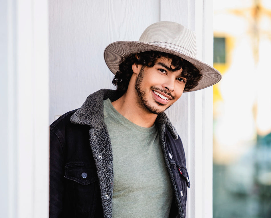 Man outside while wearing a fedora style sun hat by Wallaroo