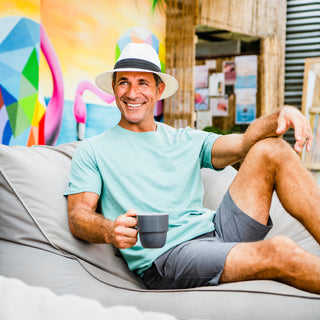 Man wearing fedora style straw sun hat in the summer by Wallaroo, 'Natural/Black'