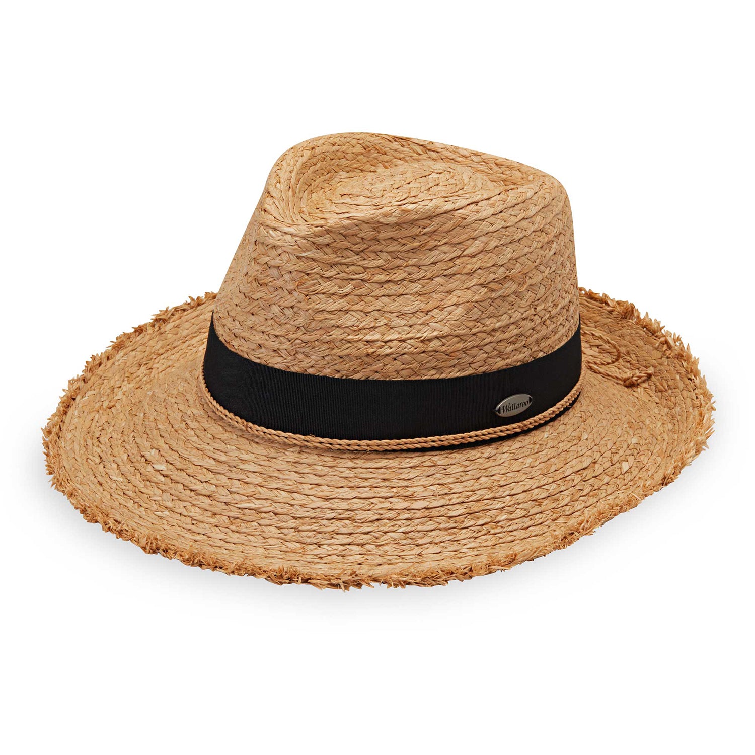 Featuring Paloma straw beach sun hat by Wallaroo, featuring natural fiber and frayed brim, Camel