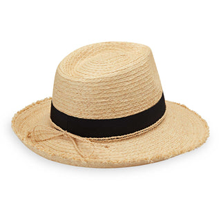 Fedora Paloma sun hat by Wallaroo, featuring a UPF 50+ rating, upturned and frayed brim