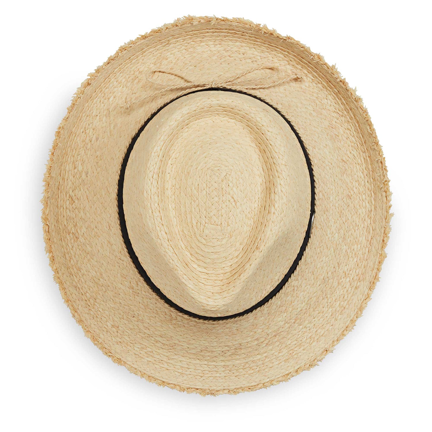 Straw Paloma sun beach hat by Wallaroo, featuring a UPF 50+ rating, frayed brim, Ivory