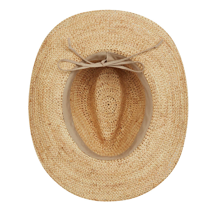 Interior of women's catalina cowboy straw sun hat for summer by Wallaroo, Natural