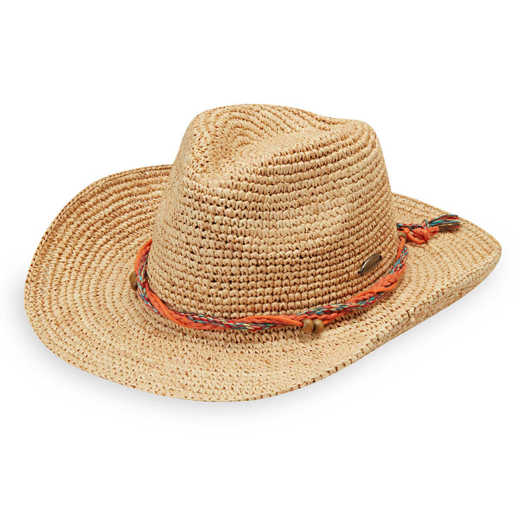 Women's petite catalina cowboy straw sun hat for summer by Wallaroo, Natural