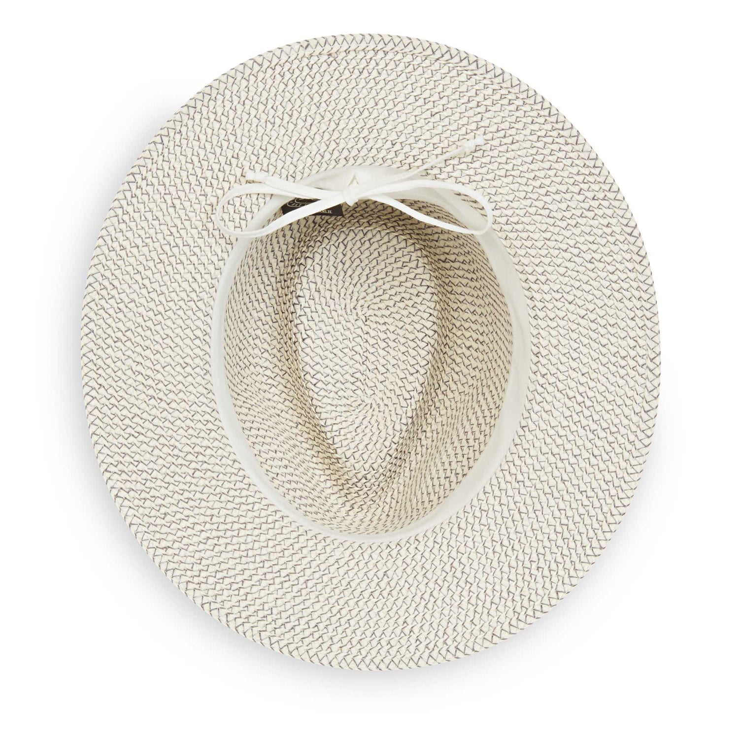 Petite Charlie fedora in ivory/dusty blue inside view