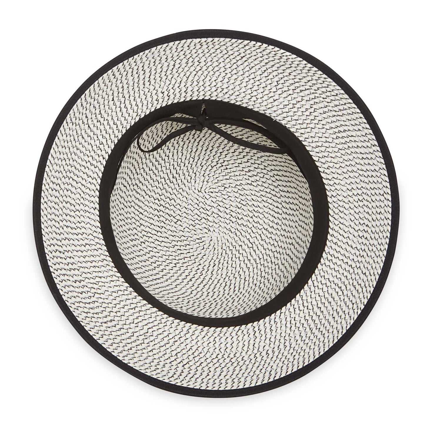 Inside of women's Petite Darby cloche bucket travel sun hat, Ivory/Black