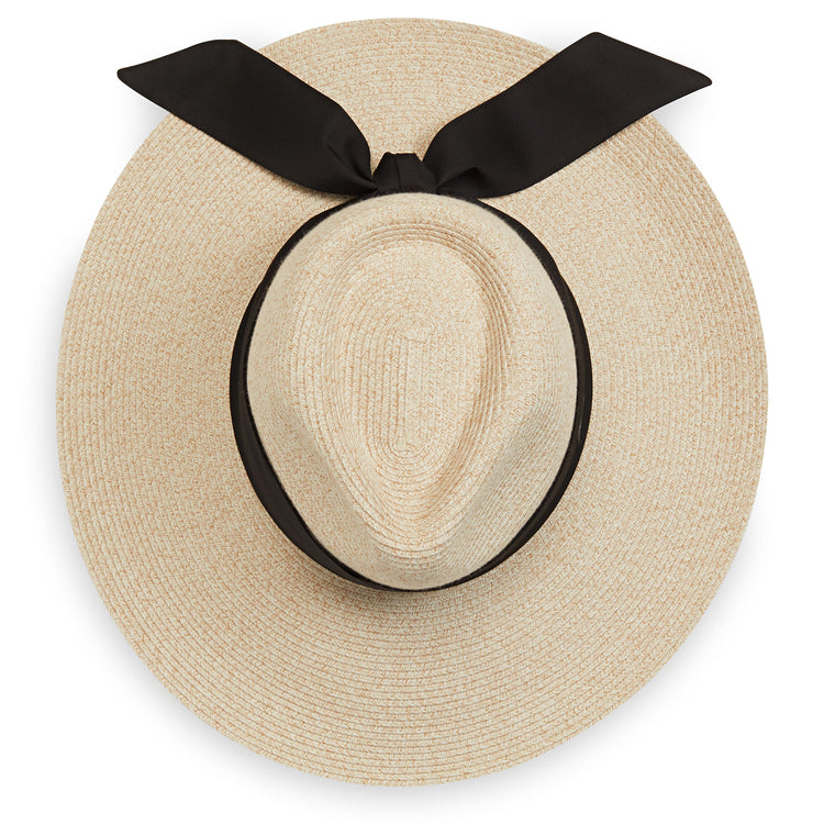 top of womens wide brim fedora style sun hat by Wallaroo, White/Beige