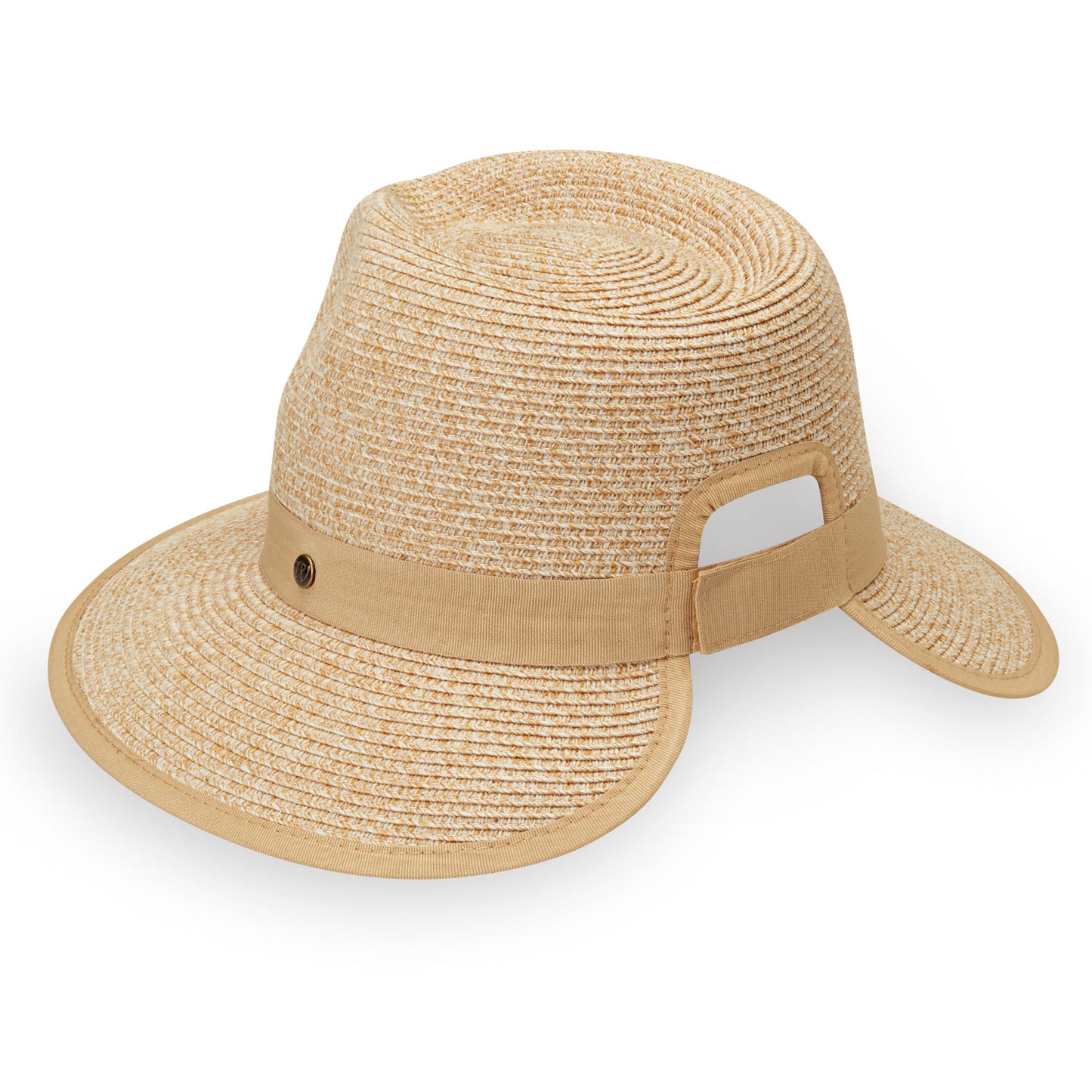 Back view of Women's Petite Gabi ponytail Flexi-Weave fedora in beige.