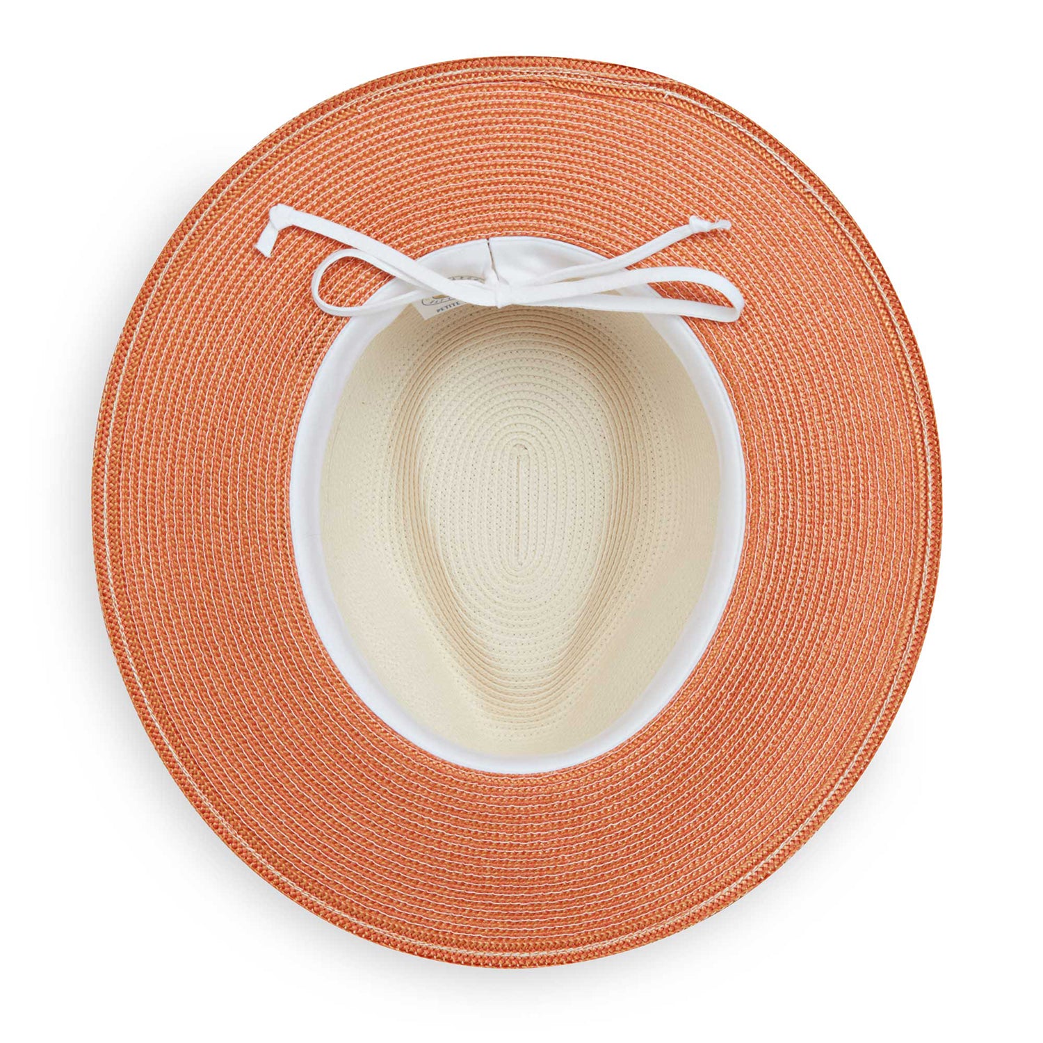 Inside view of Kristy fedora sun hat, Ivory/Coral