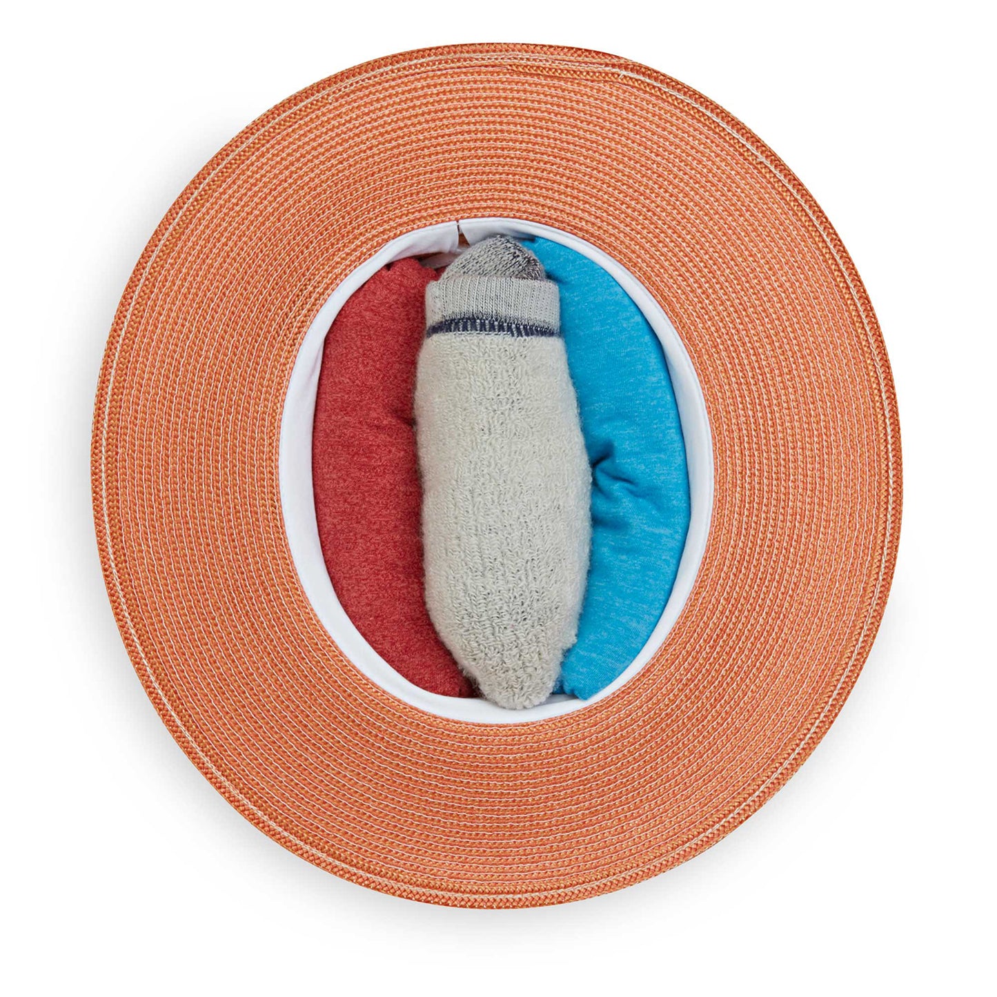 Packing view of Kristy fedora sun hat, Ivory/Coral