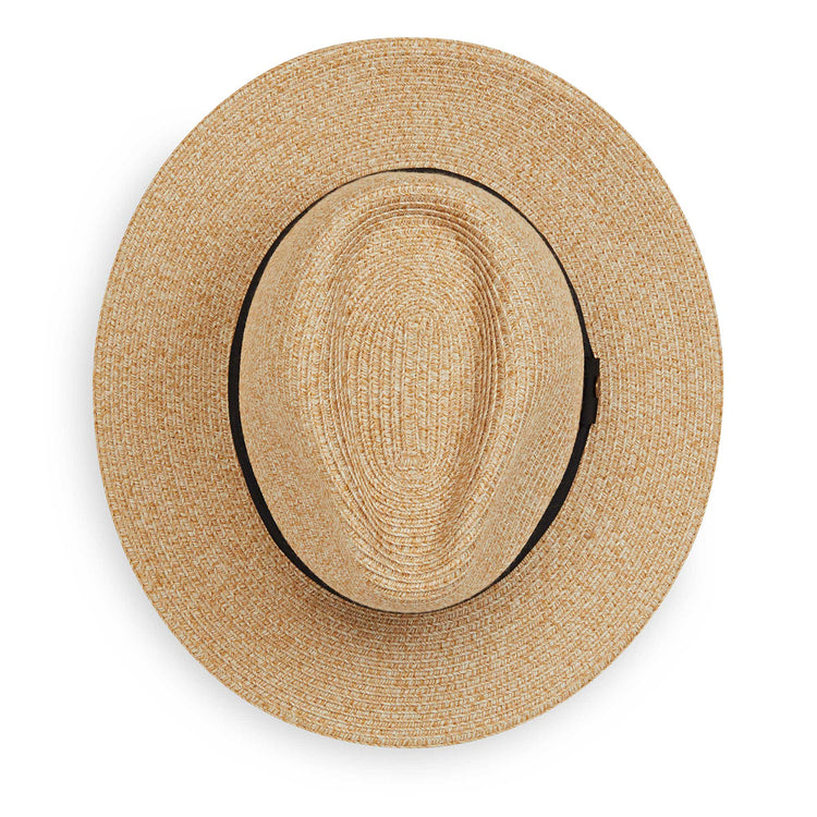 Top of petite palm beach sun hat by Wallaroo, featuring a UPF 50+ rating, and is packable