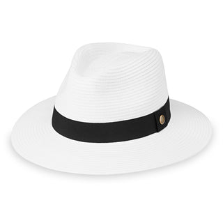 Wallaroo small Palm Beach Fedora sun hat for kids, offering stylish sun protection with a wide brim and lightweight, comfortable fit, White