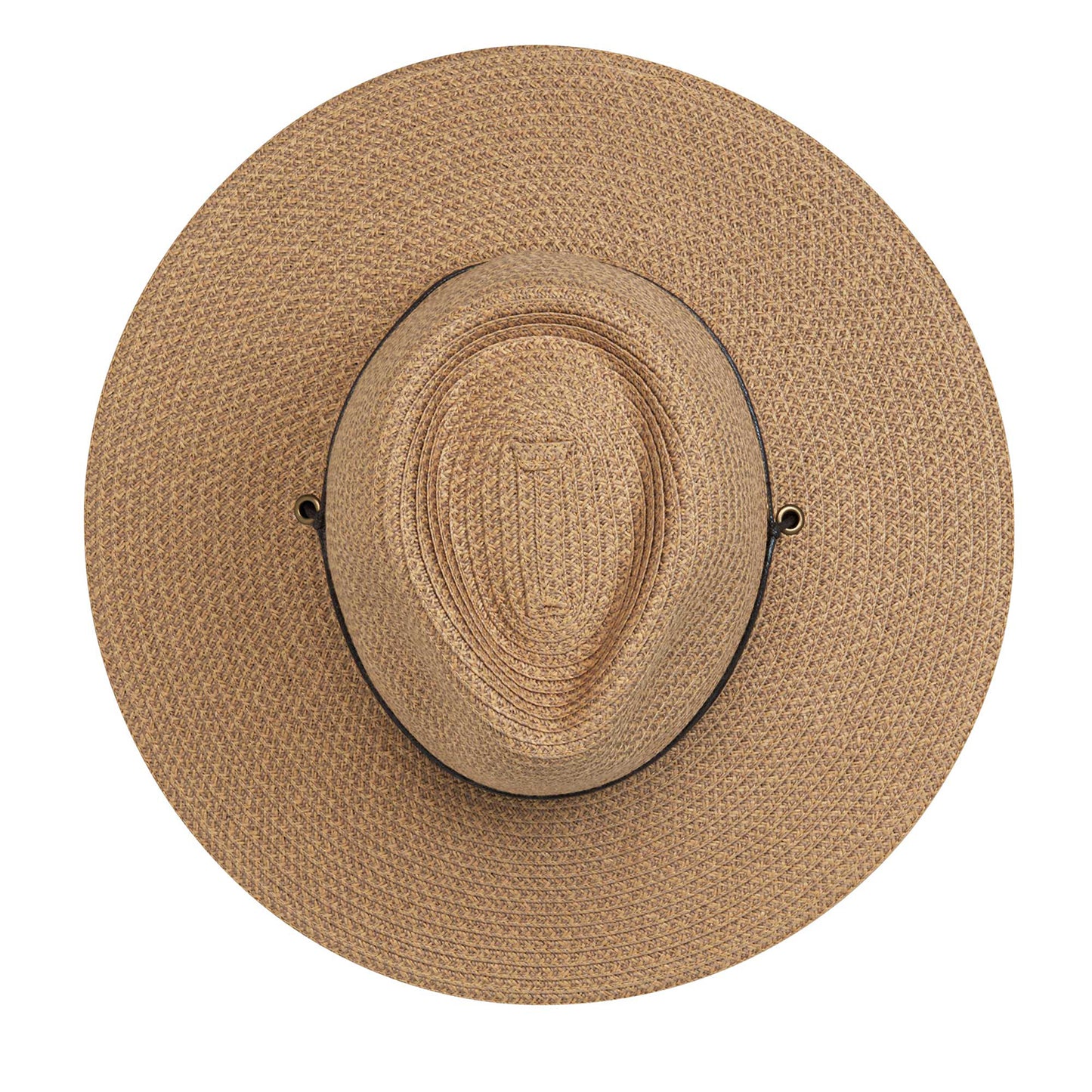 Top view of women's Petite Sanibel packable UPF 50+ fedora, Camel
