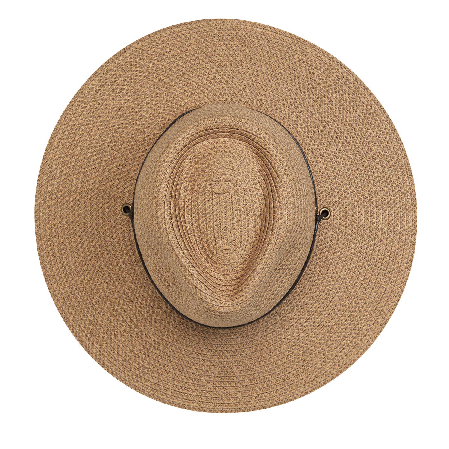 Top view of women's Petite Sanibel packable UPF 50+ fedora, Camel
