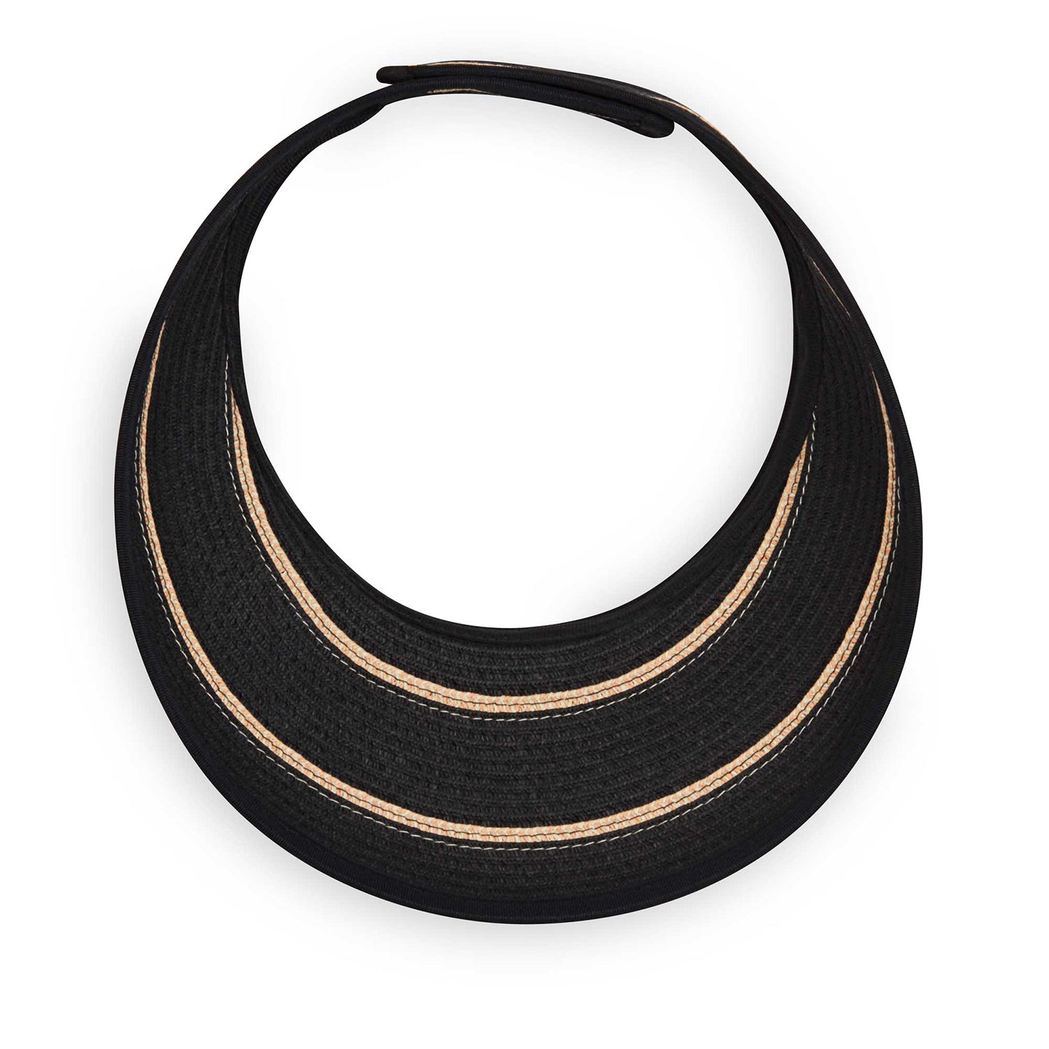 Bottom of petite savannah sun visor with packable and adjustable material, Black/Camel
