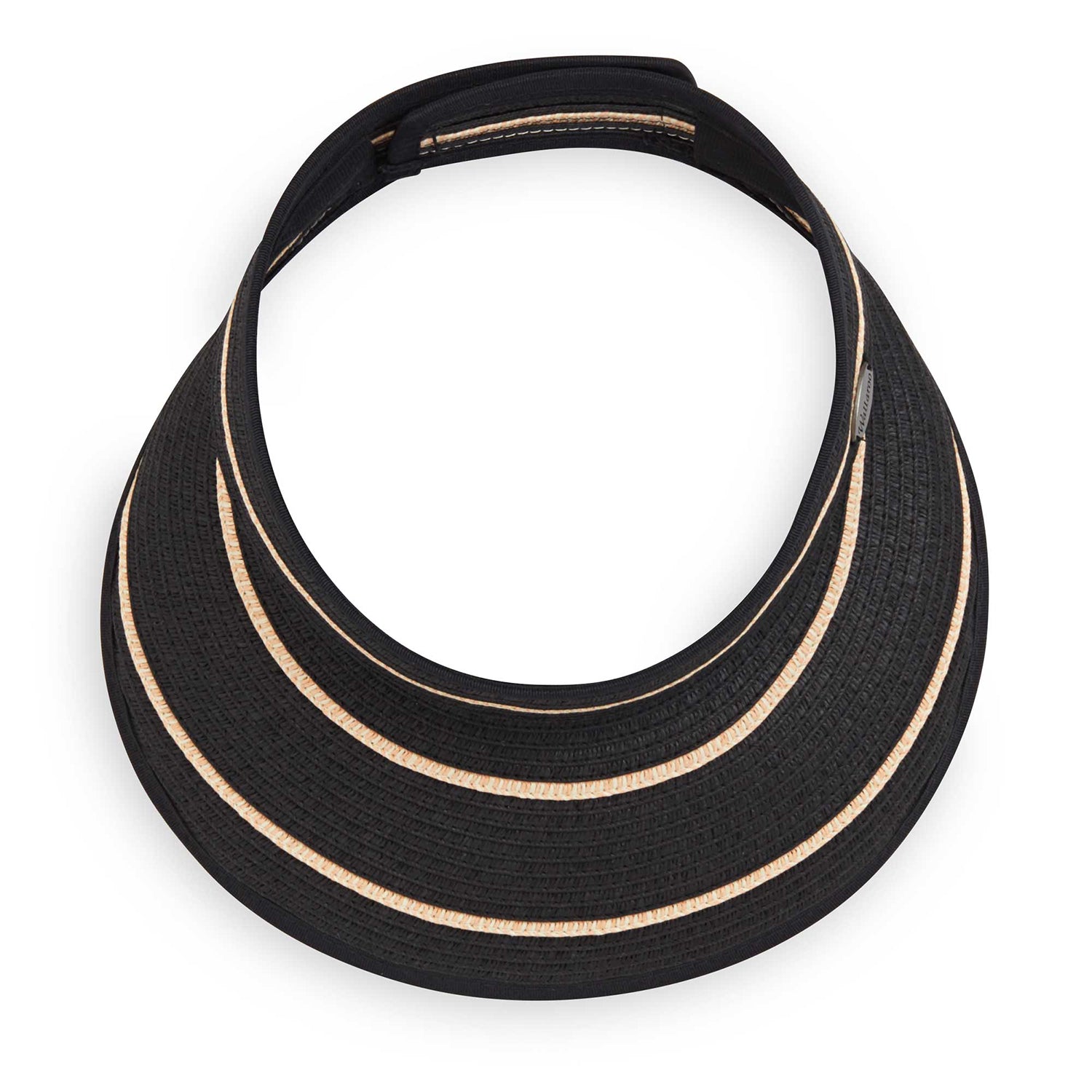 Top of packable petite savannah sun visor with adjustable velcro, Black/Camel